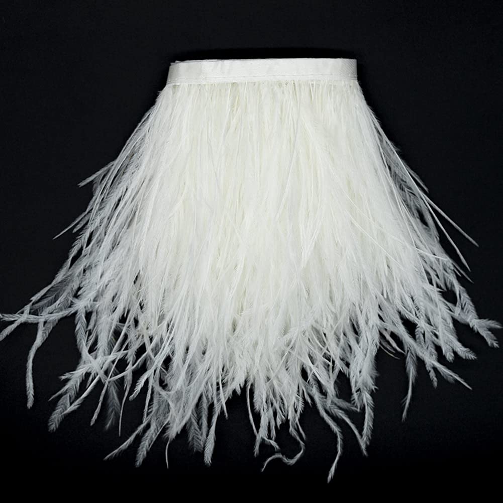 2 Yards Ostrich Feathers Fringe Trims - for DIY, Dress Sewing Crafts Costumes Carnival, Halloween, Handwerk Decoration (White)