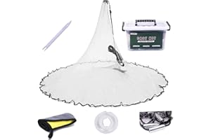 KZWT Cast Net, 3FT-12FT Radius American Fishing Casting Net with Heavy Duty Sinkers for Freshwater and Saltwater Bait Fish, Throw Style Fishing Net for Bait Shrimp Trap Fish