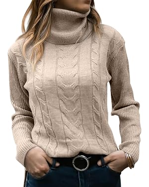 Langwyqu Womens' Turtleneck Long Sleeve Cable Knit Sweaters on Amazon