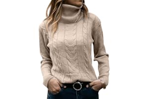 Langwyqu Womens' Turtleneck Long Sleeve Cable Knit Sweaters