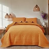 WINLIFE 3-Piece Floral Embroidery Quilted Bedspread Set King Size Soft Lightweight 100% Cotton Coverlet Quilts Reversible All Season Fall Bedding Set with 2 Shams, Burnt Orange