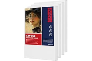 HANSILK Stretched Canvas for Painting 12x16 Inch (4 Pack) - 100% Cotton Triple Primed White Artist Canvas Boards, Blank for Acrylic, Oil, Watercolor - Professional Art Supplies