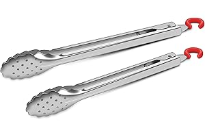 Premium 304 Stainless Steel Barbecue Turners Set, Heavy Duty Cooking Kitchen BBQ Tongs, 10" and 12" Red