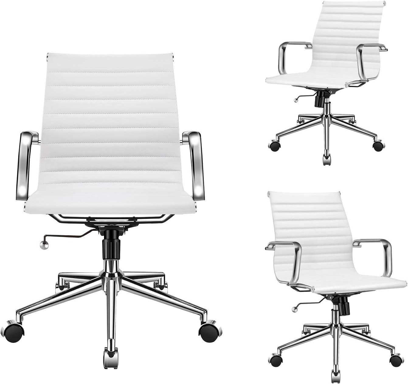 LUXMOD White Adjustable Swivel Chair in Durable Vegan
