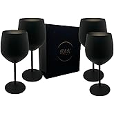 K&K Home Black Matte Stainless Steel Unbreakable Black Wine Glasses - 18 oz - Set of 4 Colored, Stemmed Metal Wine Glasses Perfect for Outdoors, Weddings, and Parties