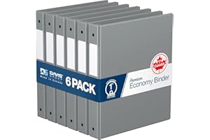 Premium Economy 1-Inch Binder, 3-Ring Binder for School, Office, or Home, Colored Binder Notebook, Pack of 6, Round Ring, Gra