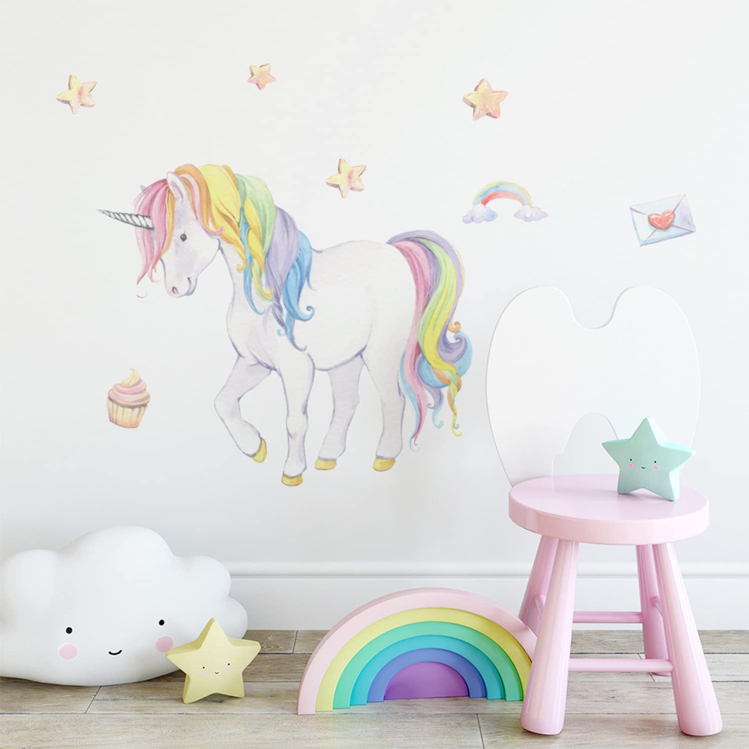 Colorful Rainbow Wall Decals,Rainbow Wall Stickers for Girls Kids Bedroom Decorations,Window Decal for Kids Bedrooms, Nursery, Baby Room, Play Room, Removable Vinyl Stickers DIY Art Wall Decors (L40)