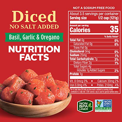 HUNT’S DICED NO SALT ADDED BASIL GARLIC & OREGANO TOMATOES, 14.5 OZ
