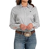 Cinch Women's Navy & Peach Stripe Button Shirt