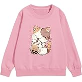 KEEVICI Cute Cat Sweatshirt For Girls Kawaii Graphic Hoodie Kids Cartoon Animal Print Pullover Cotton Long Sleeve Shirts Tops