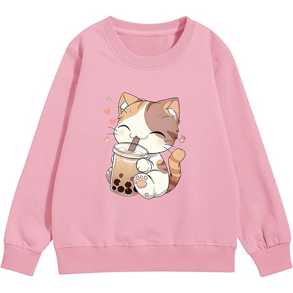 ZITEZHGO Kawaii Cat Sweatshirt Pink Hoodie for Girl Teen Cute