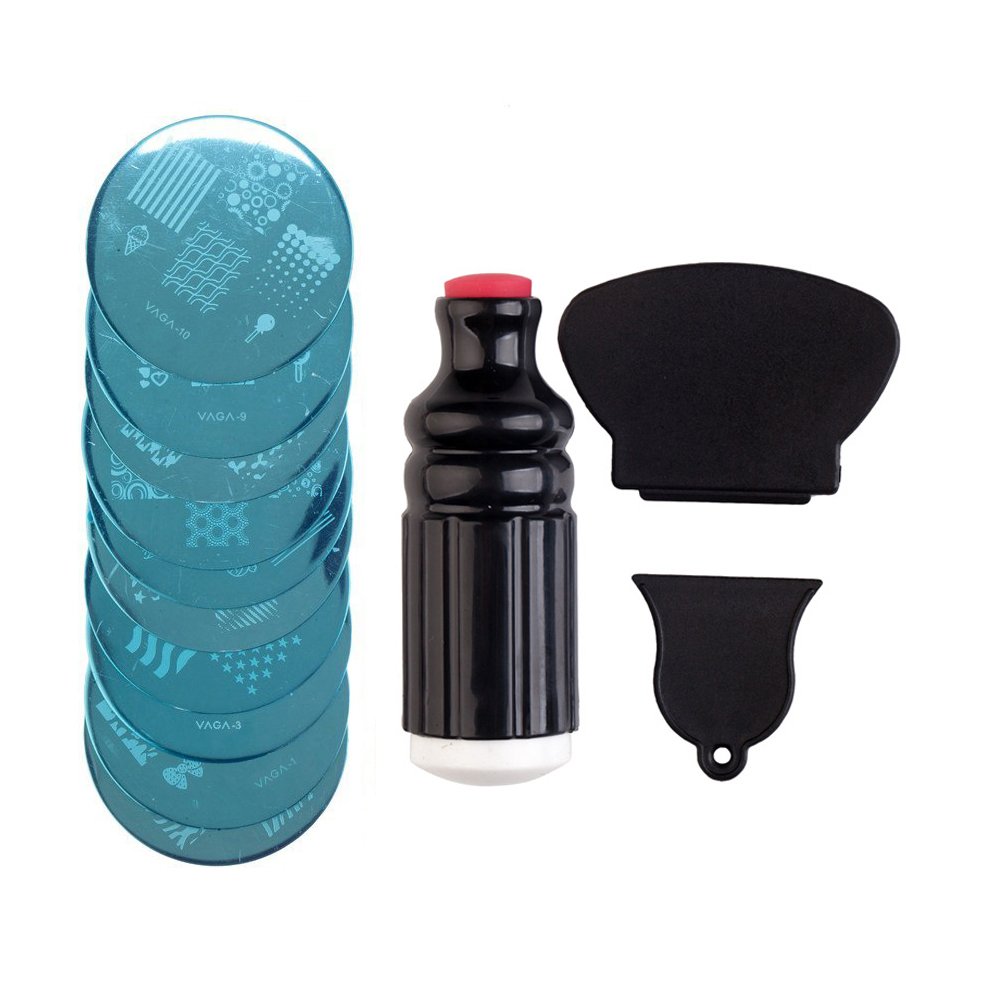 GRAND set d accessoires pour Nail Art Nailart Vernis Tampons Stamping Manucure Image Plaques 10 plaques AVEC tampon GRATUIT et plus de 70 motifs Amazon