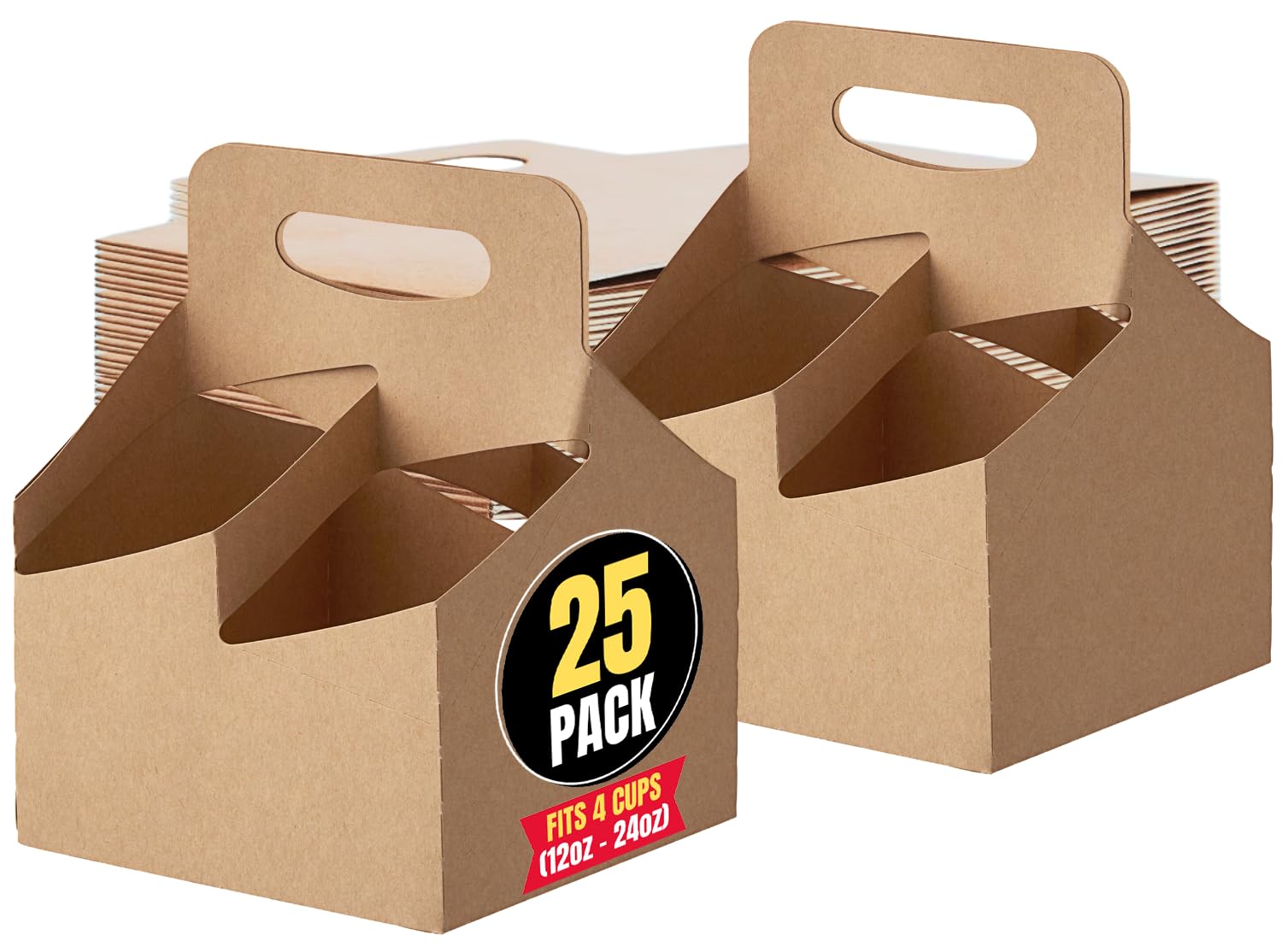 Photo 1 of 1InTheHome 4 Cup Drink Carrier with Handle, Cup Carriers for Drinks, Drink Holder, 12-24 oz., Kraft Paperboard, 25 Pack