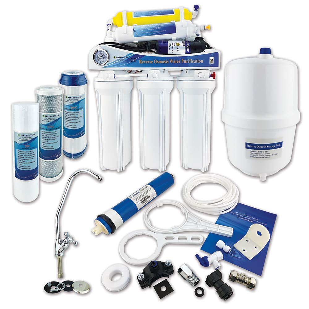 Finerfilters 6 Stage Reverse Osmosis Water Filter System with Booster Pump (50GPD) for Under Sink Home Domestic, Removes up to 99% of Contaminants and Remineralises to Replenish Essential Minerals
