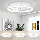 VOLISUN Low Profile Ceiling Fans with Light and Remote,19.7in Modern Bladeless Ceiling Fan with Lights,3000K-6500K Dimmable F