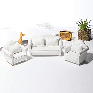 helegeSONG 1/12 Dollhouse White Fabric Sofa Set for 1:12 Scales Miniature Dollhouse Furniture Toy Kids Gift C