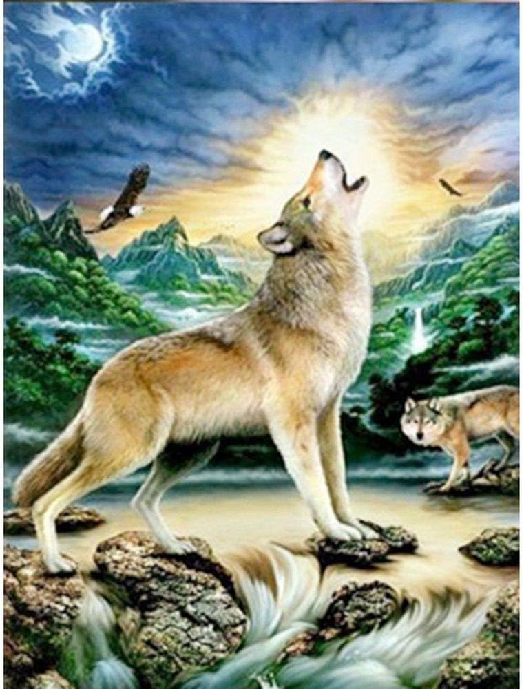 Jestang DIY 5D Diamond Painting Kit,Cross Embroidery Stitch Arts Craft Supply for Home Wall Decor Roaring Wolf 11.8x15.7in 1 Pack