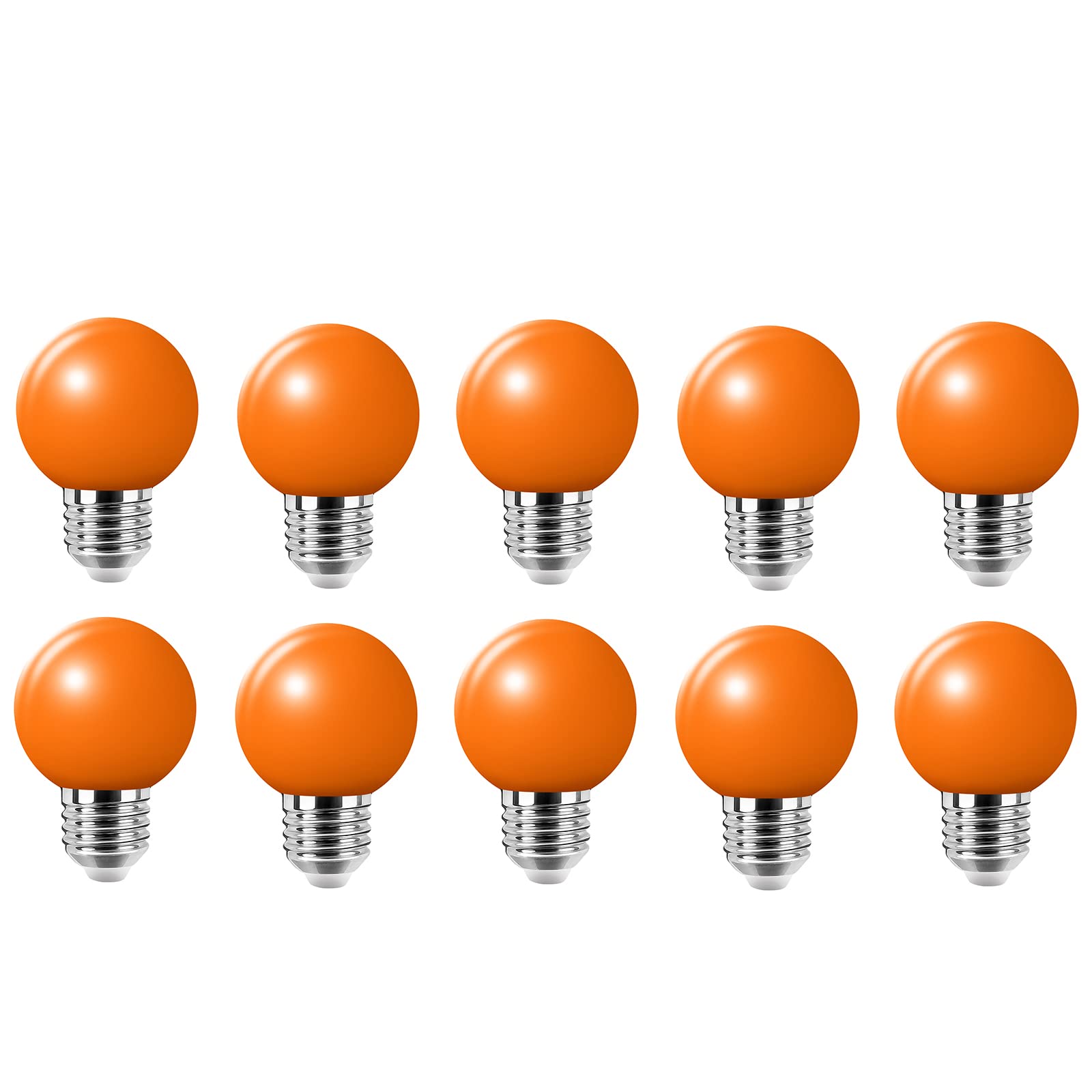 Jiotouhu 10 Pack e27 Coloured Light Bulb, G45 Orange Light Bulb, 2W Equivalent to 20W Halogen lamp, LED Coloured GolfBall Bulbs, for Outdoor Indoor Decorative