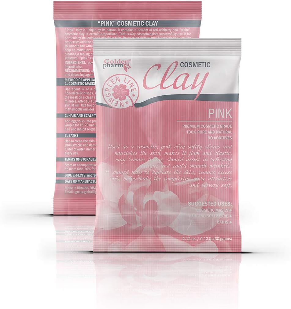 White Kaolin Clay Powder for Face and Body with Natural Additives (4 pack, pink (with mountain ash berries))