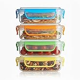 Snap Fresh - 4 Pack of Fun Size Sandwich Containers (450 ml) - Reusable, BPA Free Plastic, Snap & Lock Shut Lids and Silicone Seal. Great for Fruit, Salad, Lunch Box Snacks and Food Storage.