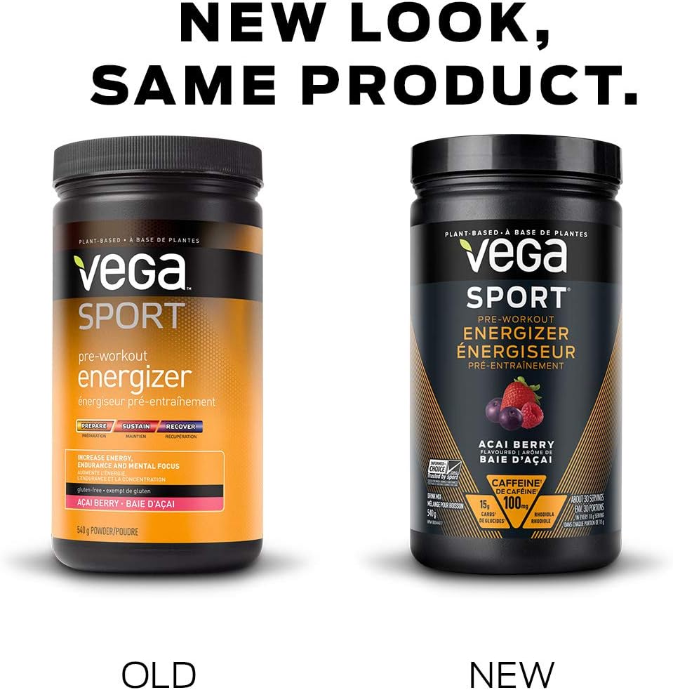 Vega Sport Pre-Workout Energizer Acai Berry (19oz, 30 Servings) - Vegan, Gluten Free, All Natural, Pre Workout Powder, Non GMO: Health & Personal Care