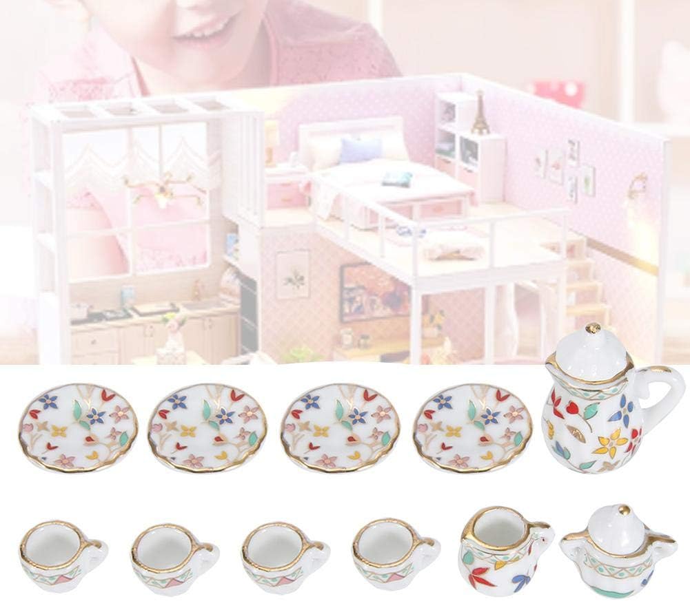1:12 Dollhouse Accessory, 15pcs Mini Porcelain Flower Tea Cup Set Doll House Decor Kitchen Miniature Simulation Furniture Set Model for Baby Boy Girl Dollhouses(Tye 3) - Image 5