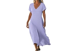 Frostluinai Eyelet Dresses for Women Summer Short Sleeve V Neck Maxi Dress Loose Comfy Flowy Swing Beach Sundress