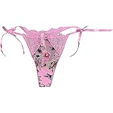 Victoria's Secret Floral Embroidery Side-Tie Thong Panty Color Lilac New