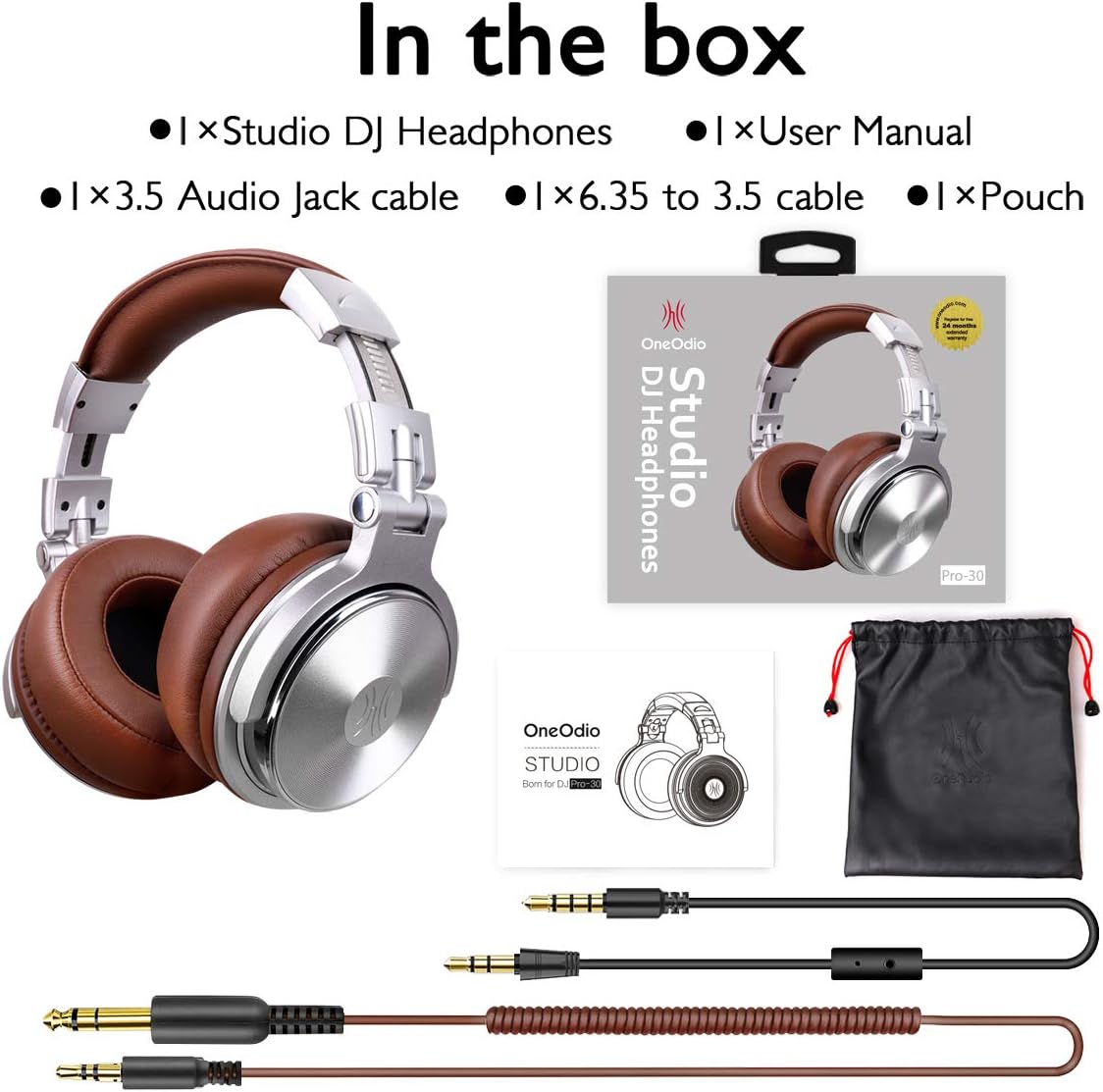 Over Ear Headphone, Wired Premium Stereo Sound Headsets with 50mm Driver, Foldable Comfortable Headphones with Protein Earmuffs and Shareport for Recording Monitoring Podcast PC TV- with Mic (Silver): Electronics
