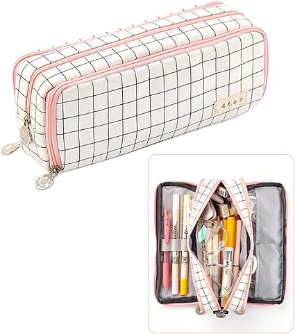 Amazon Isuperb ペンケース 筆箱 筆入れ 格子 シリーズ 伸縮性 ペン立て 文房具バッグ 大容量 おしゃれ かわいい 女の子 進学 新学期 プレゼント ダブル格子 ペンケース 文房具 オフィス用品
