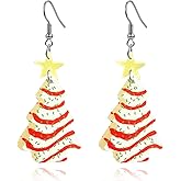 Locrccl Christmas Tree Cake Earrings For Women Drop Dangling Funky Holiday Earrings Jewelry (D)