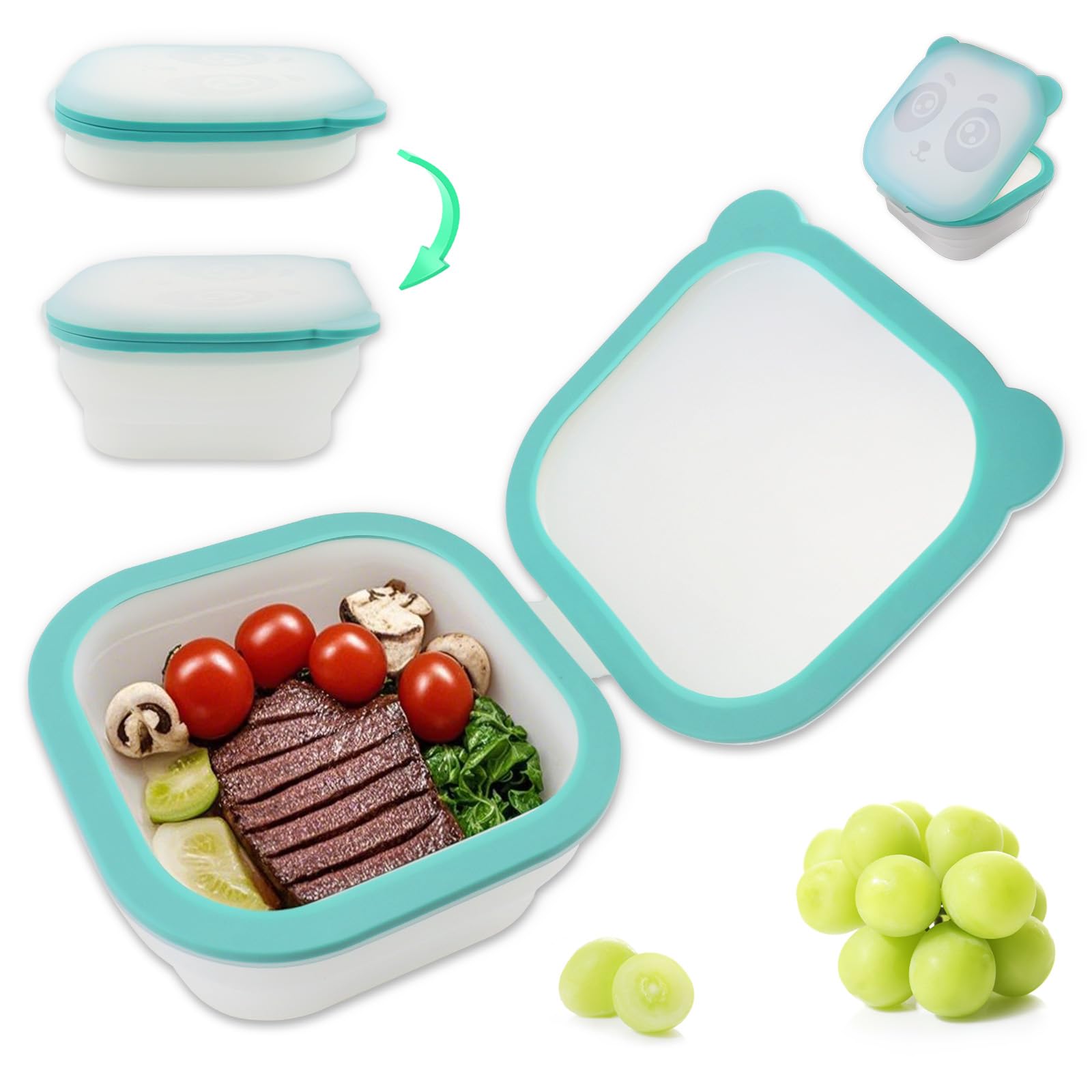 Photo 1 of Collapsible silicone camping bowl with lid and magnetic foldable food preservation box are freezer and dishwasher safe, keeping fruits, vegetables, and bread fresh for longer.