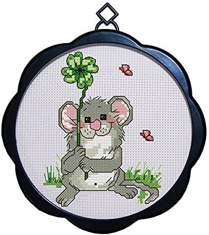 DIY Home Decor Needlepoints Kit Stamped Cross Stitch Kits 11 Count Cross-Stitching Printed Patterns for All Ages Adults Kids Beginner and Advanced, Little Mouse with Frame