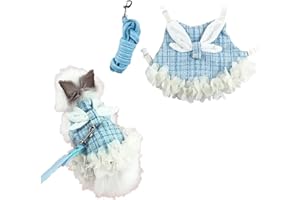 BARN ELEVEN Bunny Rabbit Ferret Harness and Leash Set, Bunny Clothes for Rabbits, Small Animal Guinea Pig Dress Clothes for Kitten Ferret Chihuahua Puppy Mini Dog and Small Animals Harnesses (S, Blue)