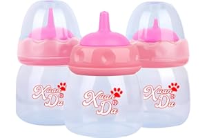 Xuanda Pet Feeding Bottle,3 Pack 60ml Nursing Bottle, 3 Sizes Nipples with Ventilation Valve Resistant Tearing Perfect for Puppies, Kittens, Small Wildlife (Pink)