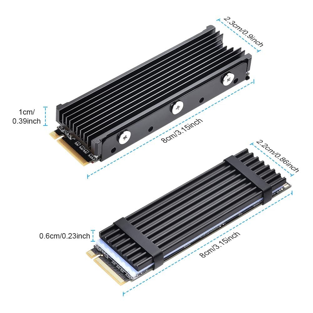ELUTENG M.2 Kühlkörper für 2280 M.2 SSD, Aluminium Doppelseitiger mit 4 Silikon Wärmeleitpad passend für PC/PS5/PS5 Slim Installation, M.2 PCIe NVMe/SATA SSD, Schwarz 9