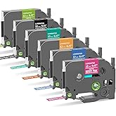 Colorty Replace for Brother P-Touch Label Maker Tape TZe 12mm 0.47 Ribbon Laminated TZ Colored Refills Compatible with Brother P Touch PT-D210 D220 H110 1000 1280 D400 Cube, 1/2" x 26.2', 6 Pack