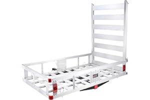 VEVOR 50 x 29.5 x 8.7 inch Hitch Cargo Carrier, 500lbs Capacity Trailer Hitch Mounted Cargo Basket, Aluminum Luggage Carrier Rack with Folding Ramp, Fits 2" Receiver for SUV Truck Pickup Camping