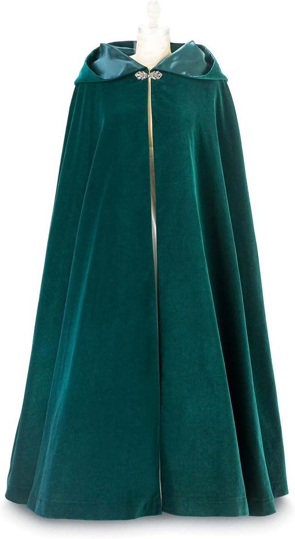 CARPATINA Green Luxurious Velvet Cloak with Hood and Green Satin Lining (Fits Size L-XL) - Made in USA
