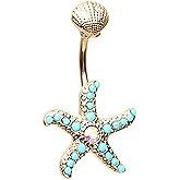 Body Accentz Belly Button Ring Goldtone Starfish Under the Sea Navel 14 gauge 3/8'' bar (Goldtone)