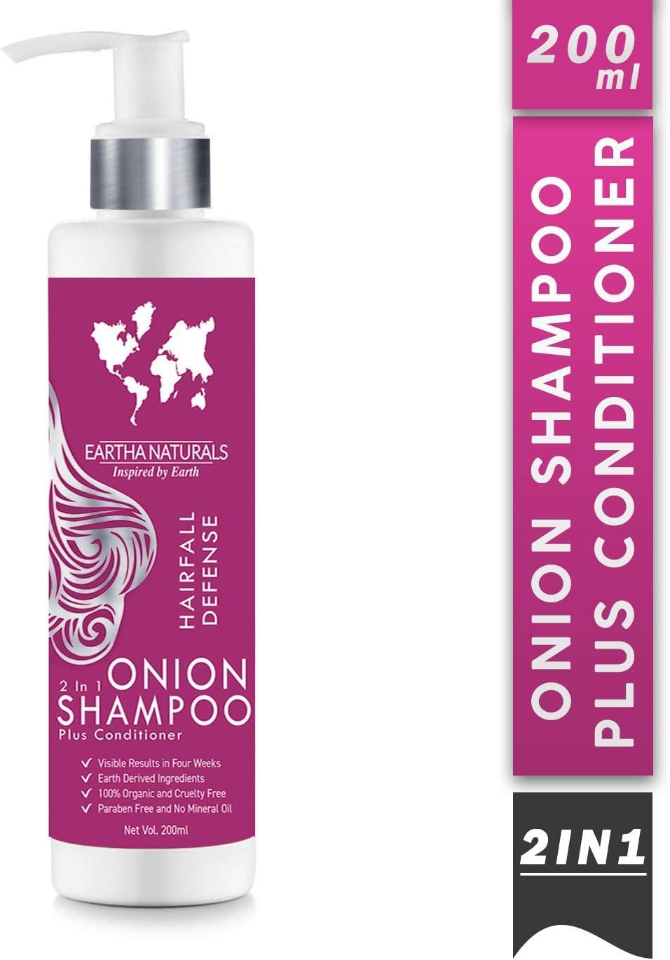 Eartha Naturals 2 in 1 Onion Shampoo Plus Conditioner for Hair Fall Defense, Anti Dandruff & Split ends with Argan, Vitamin E & Onion Extracts (200 ml)