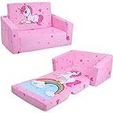decalsweet Kids Couch Foldable Kids Sofa 2 in 1 Children Convertible Sofas to Lounger Fold Out Toddlers Sofa Bed for Playroom Bedroom Living Rooms Boys and Girls