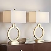 360 Lighting Modern Table Lamps 28 1/2" Tall Set of 2 with USB Charging Port Brushed Gold Open Ring White Rectangular Shade f