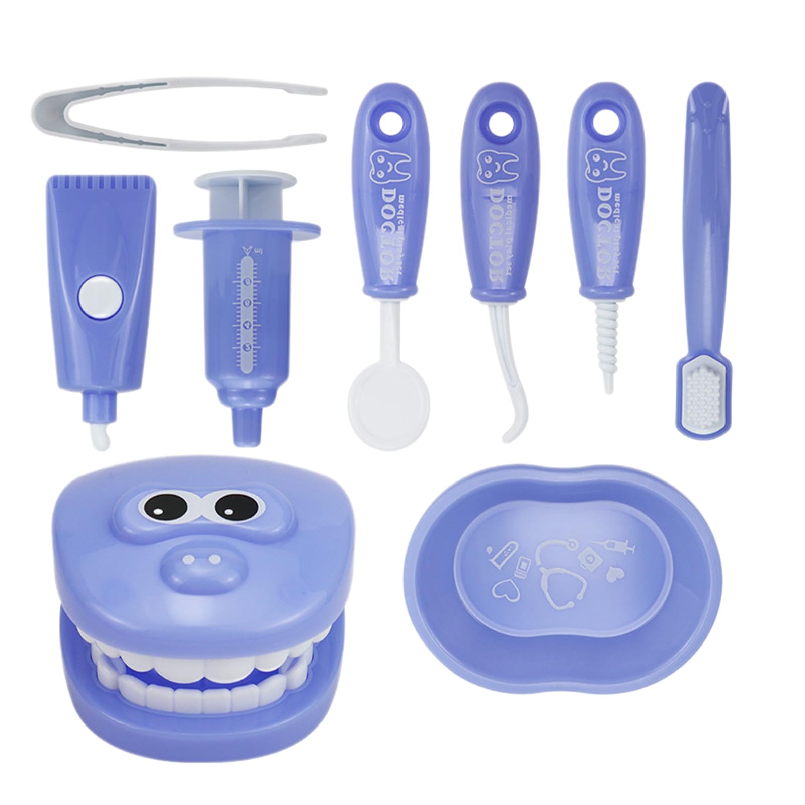 Satiskid Dental Early Education Brushing Toys, 9 Piece Children's Oral Dental Medical Toys Set, Cartoon Tooth Brushing Model, Preschool Education Toy, Dentist Play Toy Set for Girls Boys