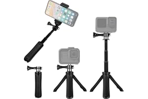 Taisioner Mini Pocket Selfie Stick Shorty Tripod Handle Grip Pole Three in One for GoPro AKASO Insta360 DJI Osmo Action Camera and Smart Phone Kid Adult Available Accessories Black
