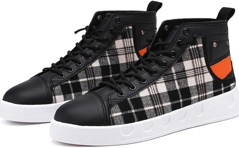 シュウカ キャンバスシューズ ハイカット メンズ クロスストラップ 格子縞 アイテム カジュアル 大きいサイズ 通気性 四季 ラウンドトゥ アウトドア 滑り止め 歩きやすい ファッション カジュアル靴 スニーカー Amazon
