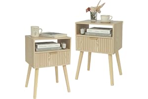 MaxSmeo Nightstand Set of 2, Bedside Table with Drawer, Wood End Table for Bedroom and Small Spaces, Solid Wood Legs, Easy Assembly, Natural