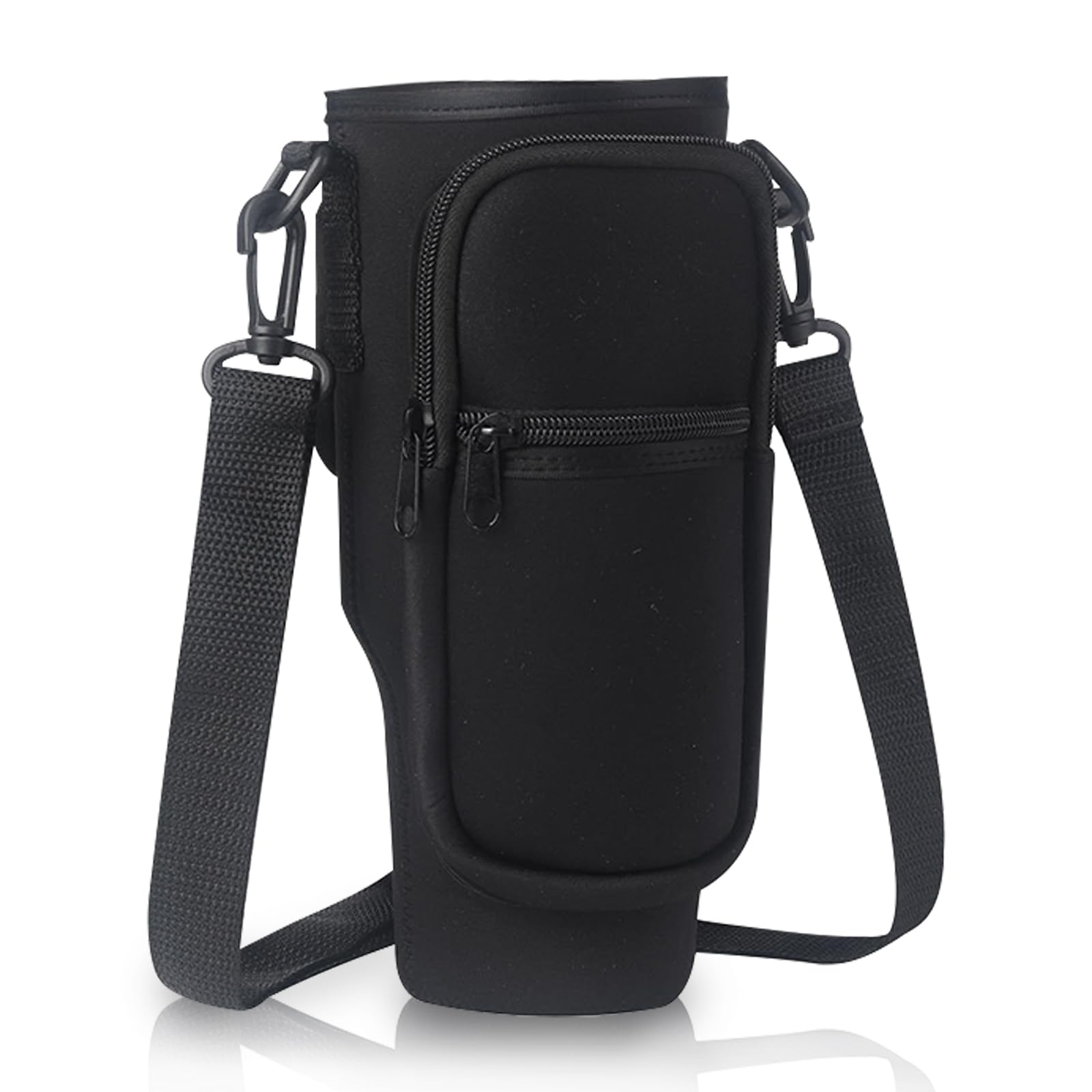 MultiValue Water Bottle Carrier Bag for Stanley Cup, Fashion Water Bottle Holder with Strap & Phone Pocket, Water Bottle Pouch Bag Fits Stanley 40oz Tumbler for Walking and Hiking (Black)