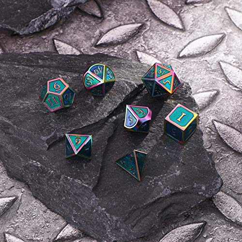 image for Hestya 7 Pieces Metal Dices Set DND Game Polyhedral Solid Metal D&D Di