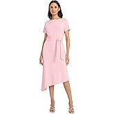 Maggy London Womens Women's Short Sleeve Boat Neck Asymmetrical Belted Midi - Special Occasion - Cocktail Dress